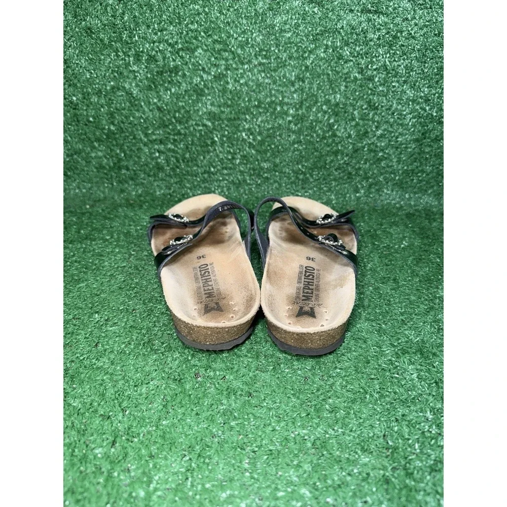 Mephisto Womens Size 6 Sandal Black Patent Norie Slides Crystal Rhinestone EU 36
